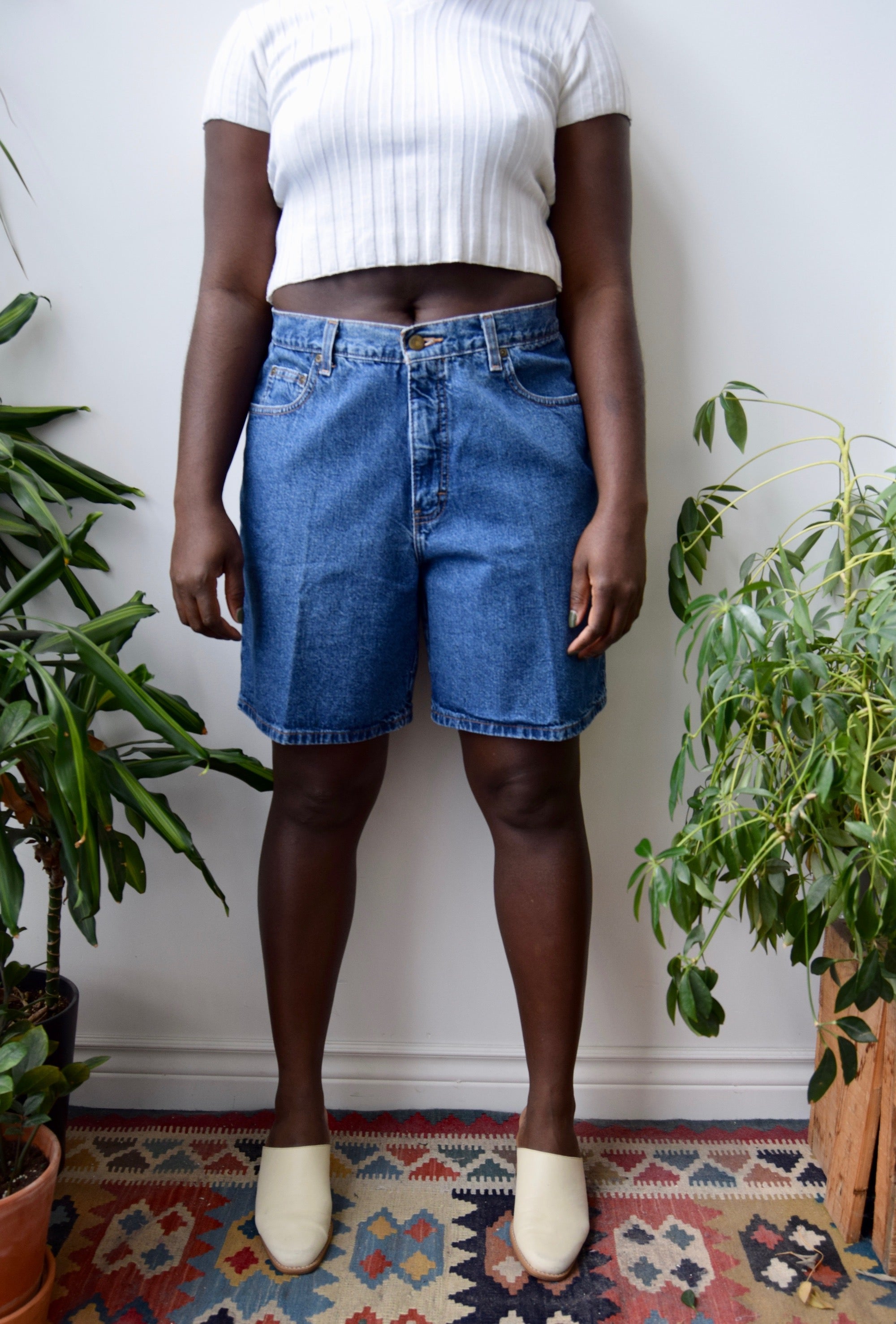 Loose Fit Mid Wash Jean Shorts