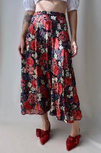 Reversible Rayon Floral and Polka Dot Maxi Skirt