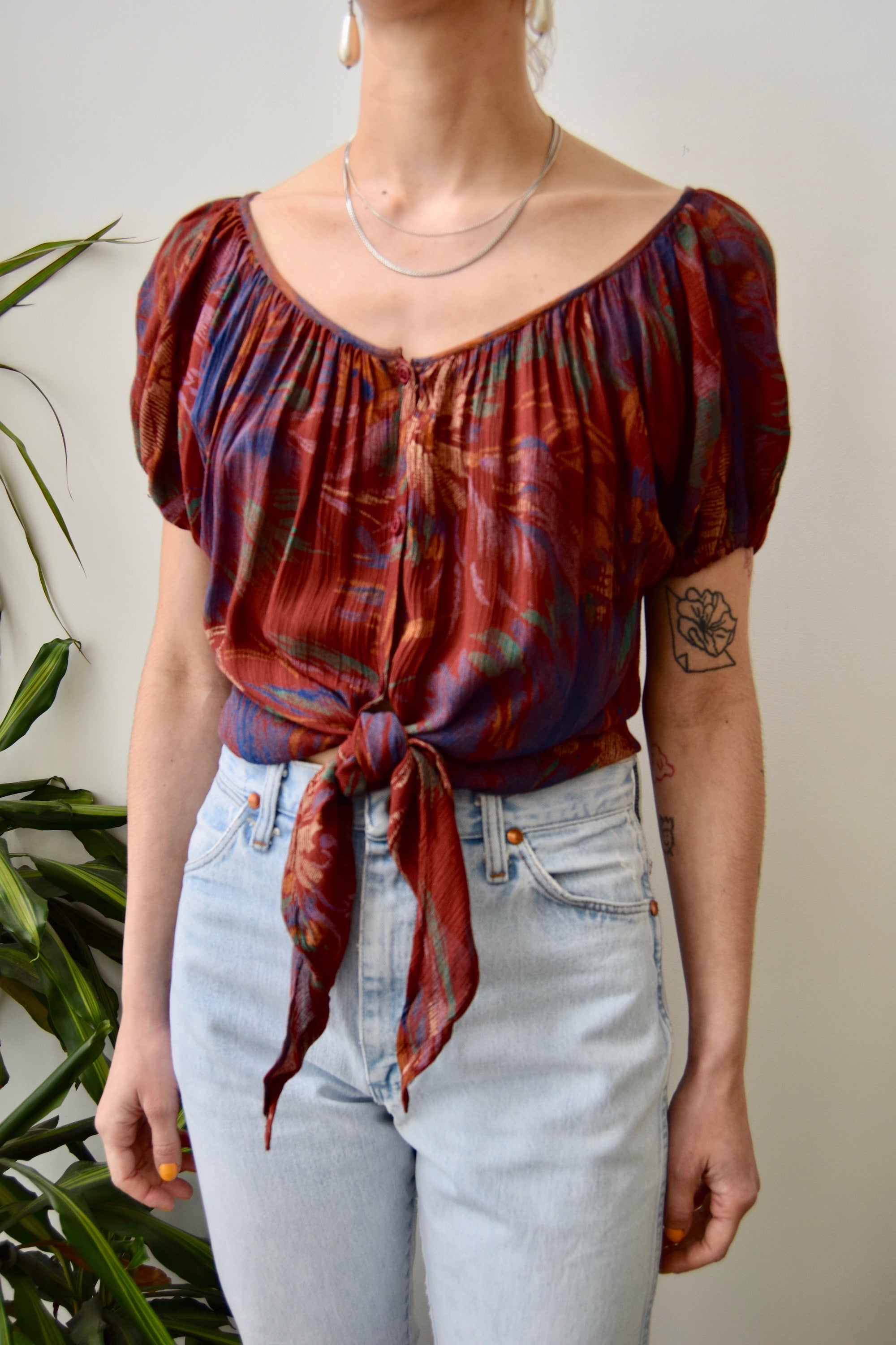 Vintage Gauzy Rayon Tie Top