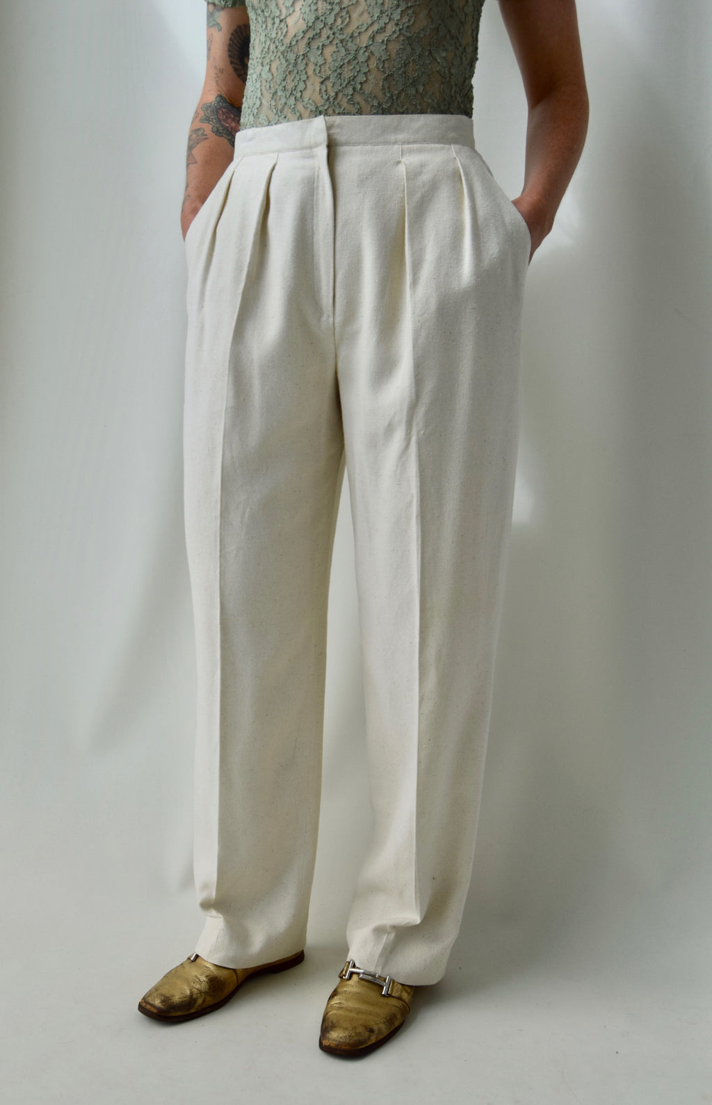 Raw Silk Christian Dior Pants In Bone