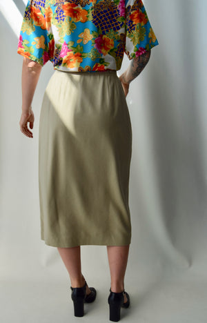 Raw Silk Button Down Skirt