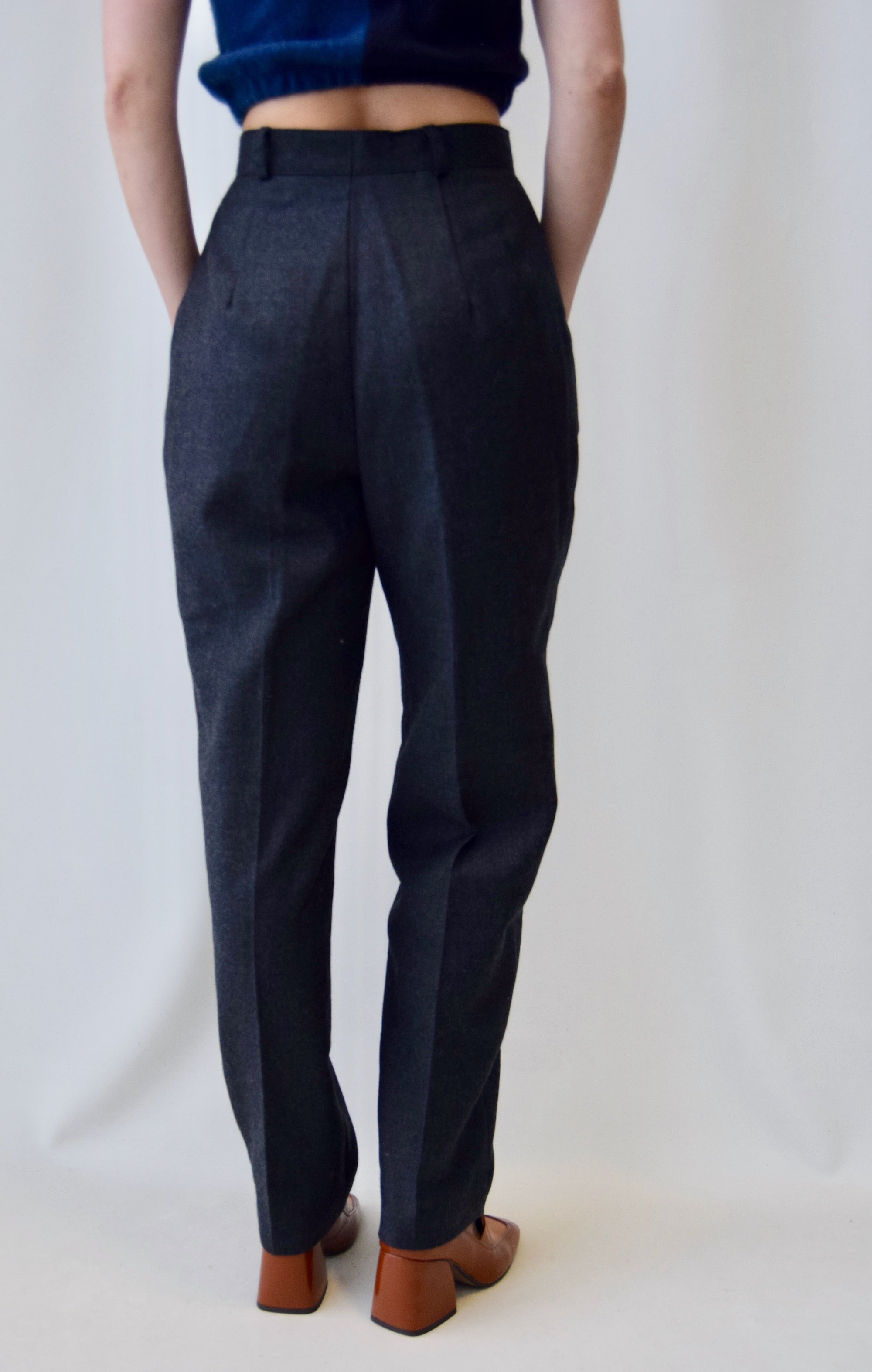 Charcoal Pleated Wool Trousers