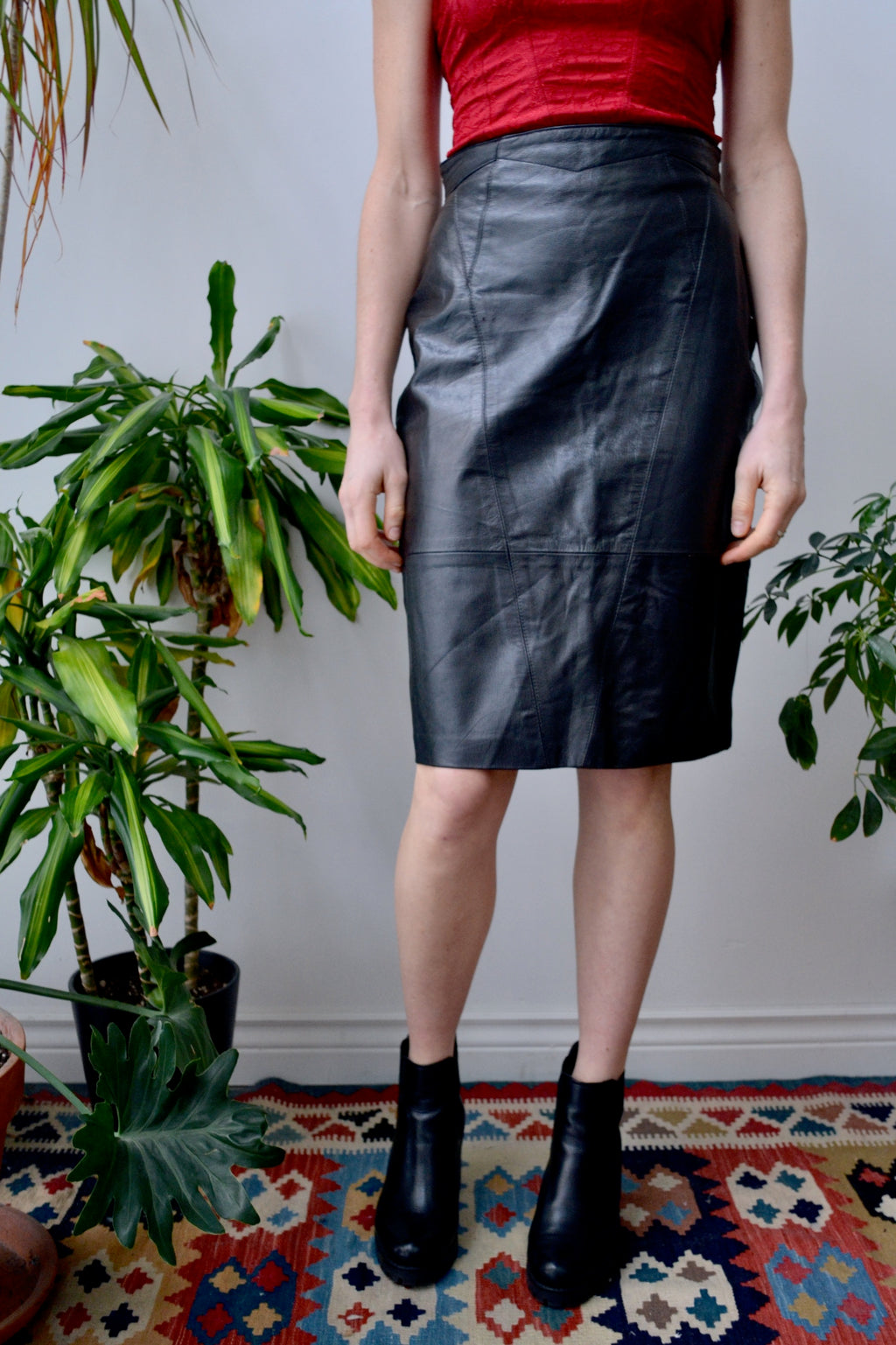 Snaps Leather Pencil Skirt