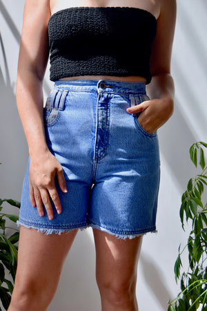 Plaid Pocket Denim Shorts