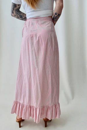 Vintage Gingham Ruffle Maxi Skirt