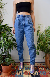 Pleated Mid Wash Jeans