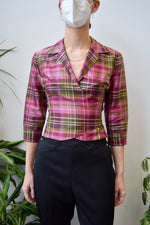 Silk Plaid Wrap Top
