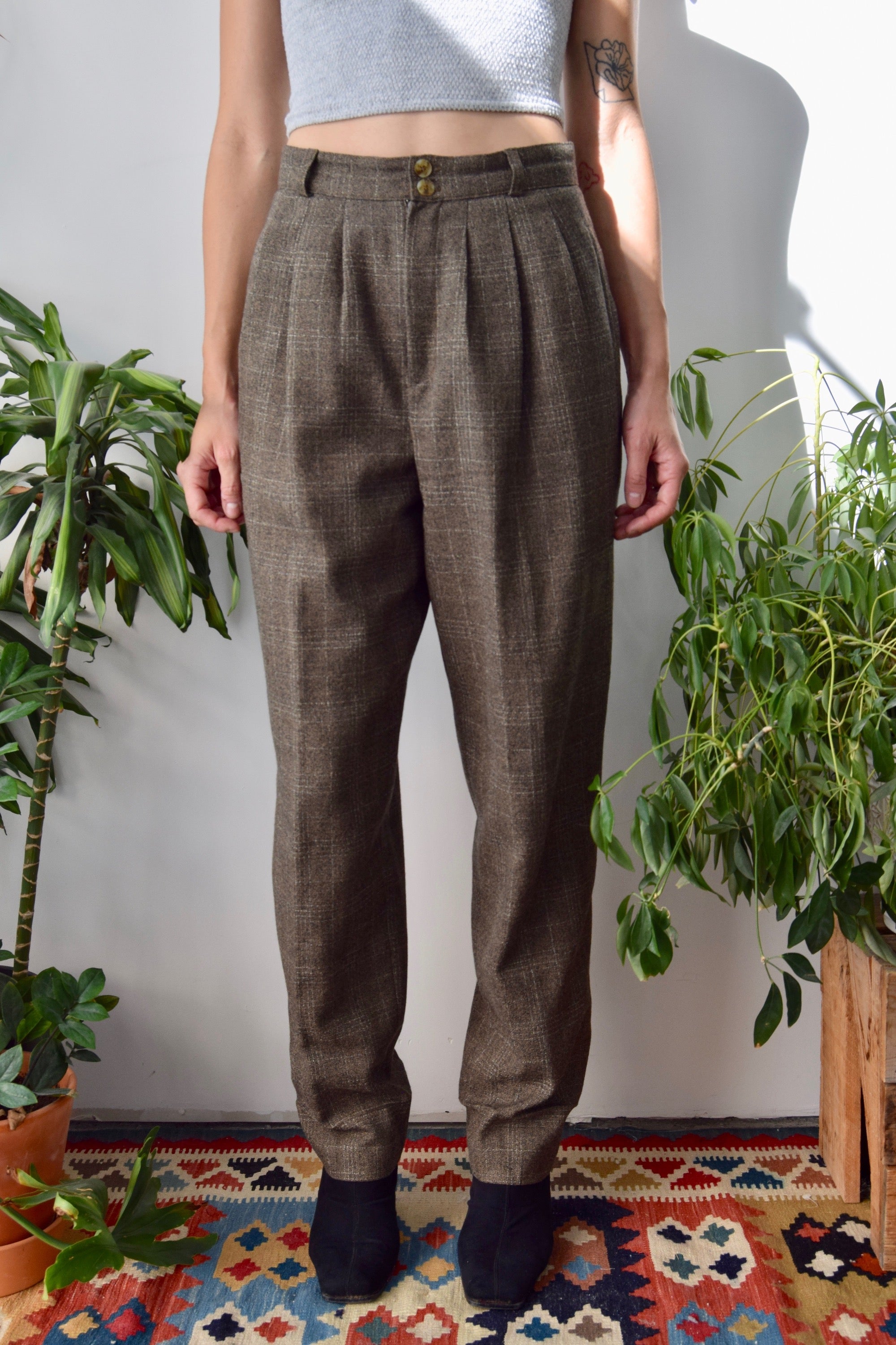 Speckled Wool Plaid Trousers