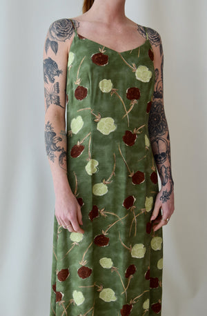 90's Jacob Green and Brown Floral Maxi Dress