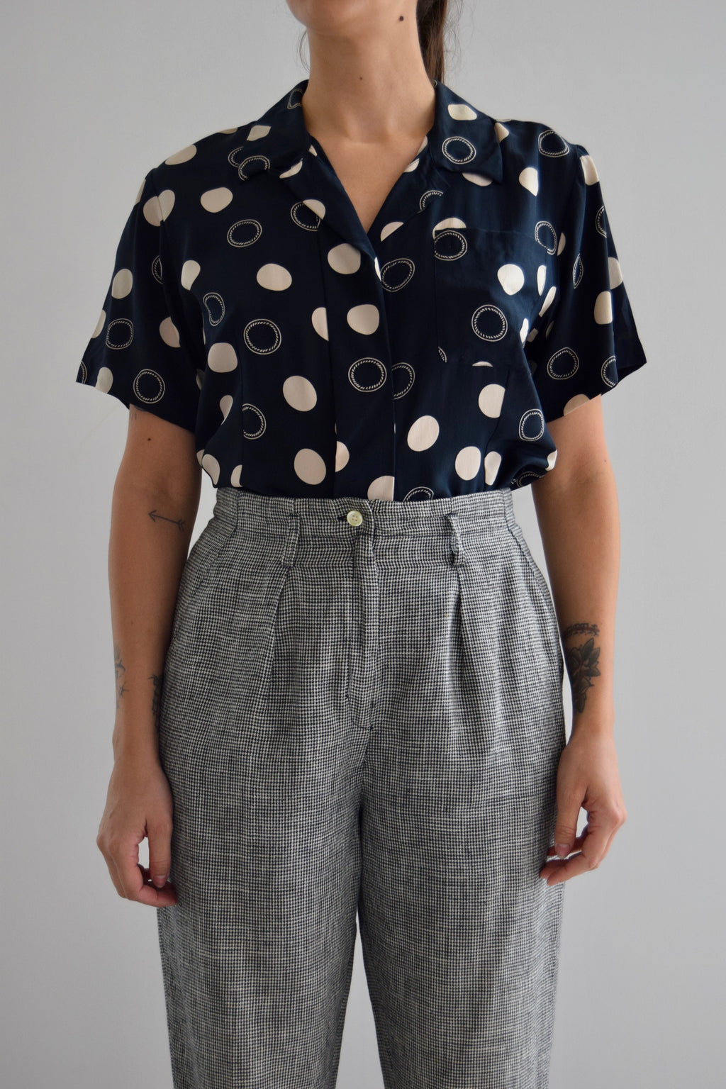 Polka Dot Design Print Silk Short Sleeve Top