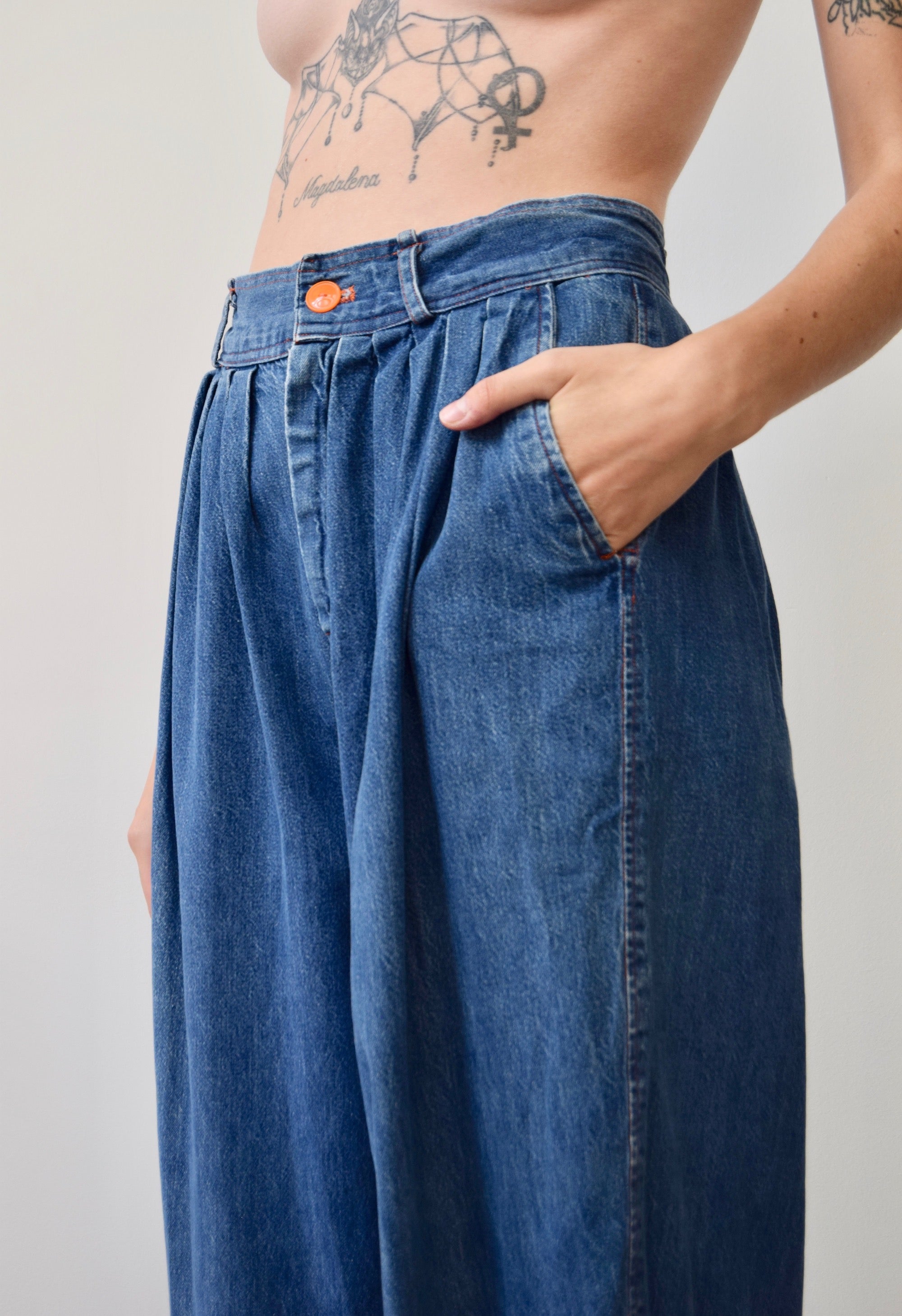 Pleated Denim Trousers