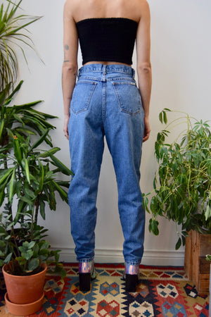 Pleated Mid Wash Jeans