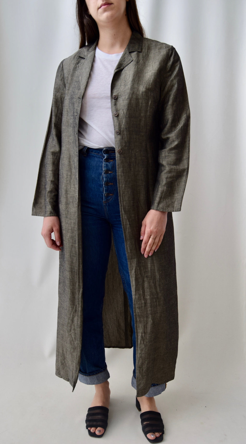 Olive Grain Long Linen Duster