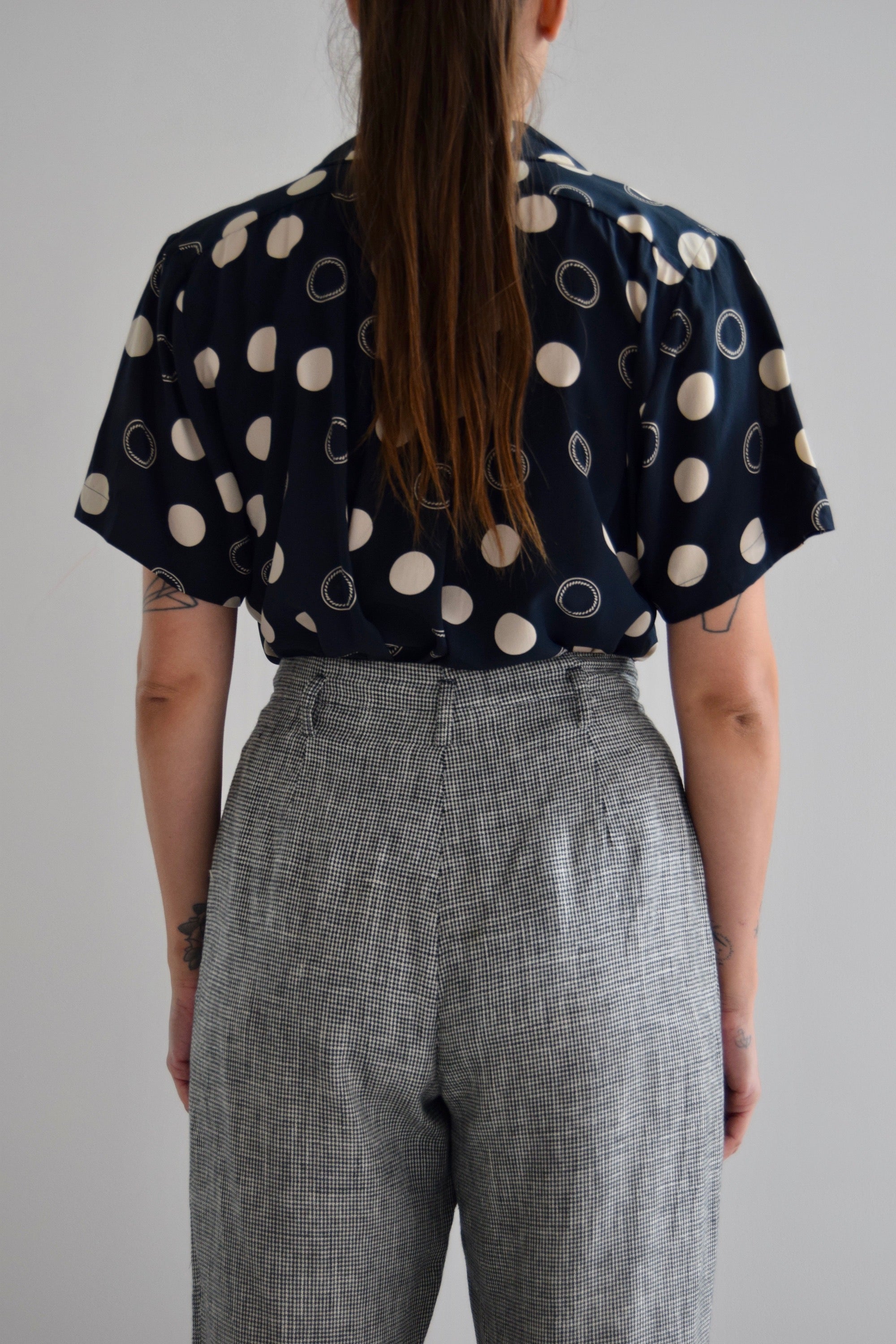 Polka Dot Design Print Silk Short Sleeve Top