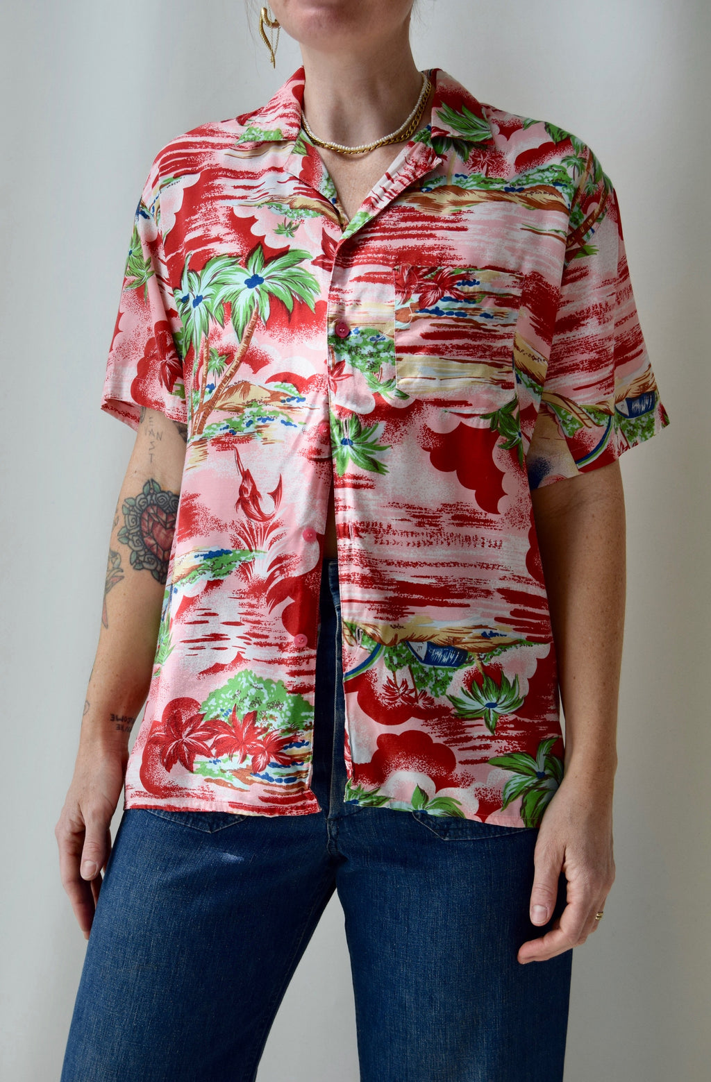 "California Rainbow" Pink Sky Rayon Hawaiian