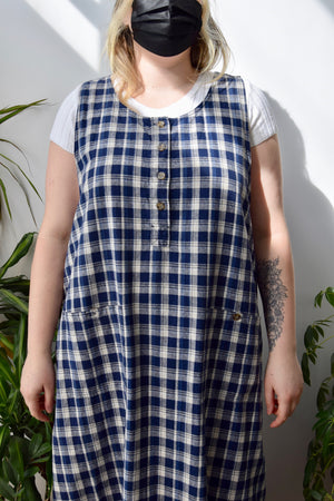 Indigo Plaid Linen Dress