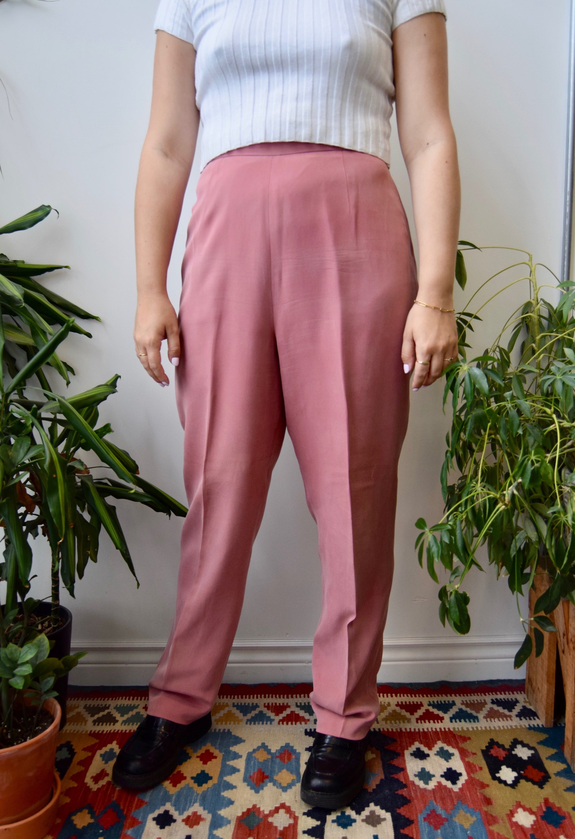 Rose Pink Silk Trousers
