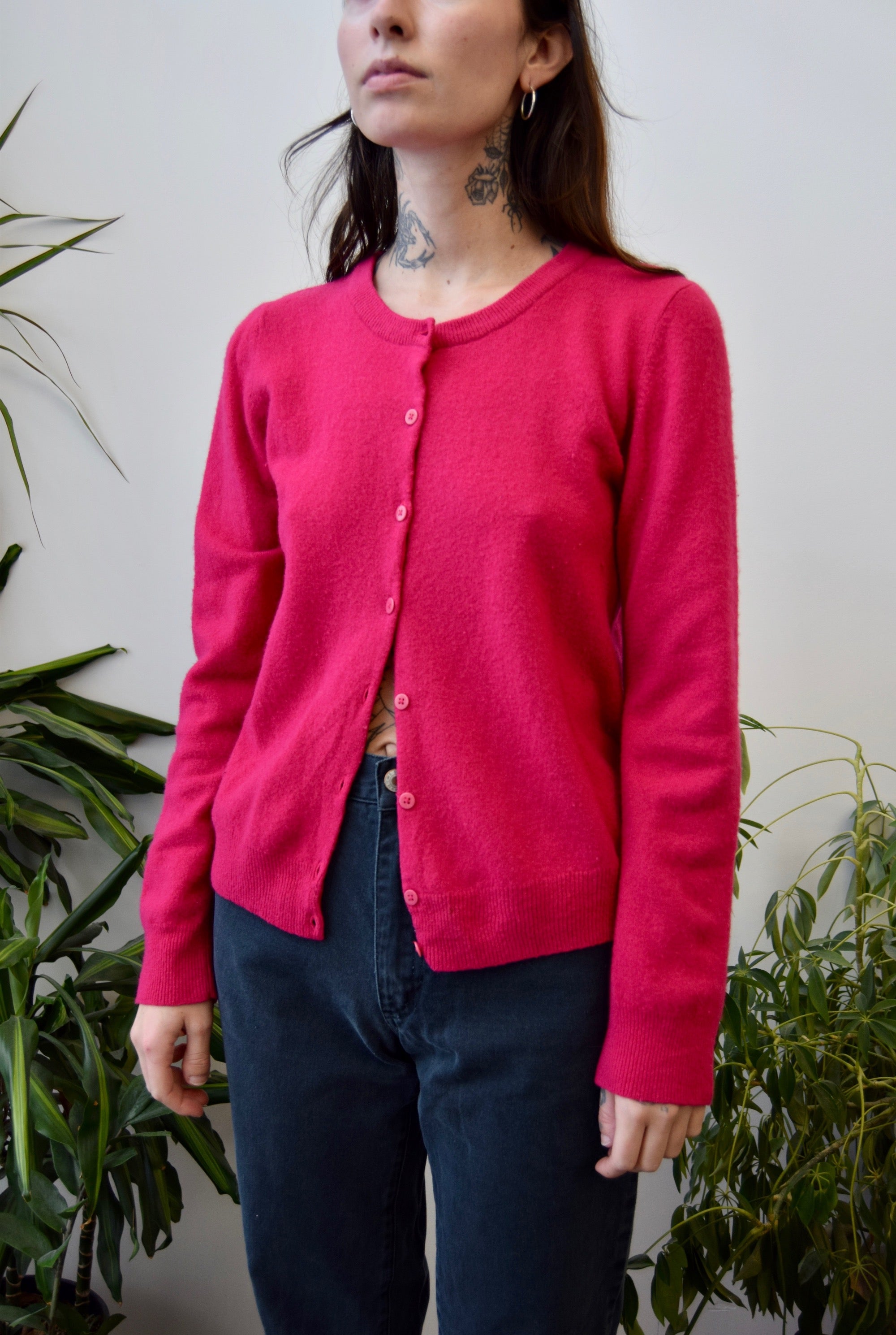 Hot Pink Wool Cardigan