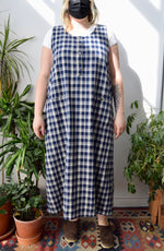 Indigo Plaid Linen Dress