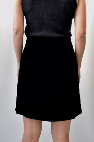 Black Velvet Button Mini Skirt