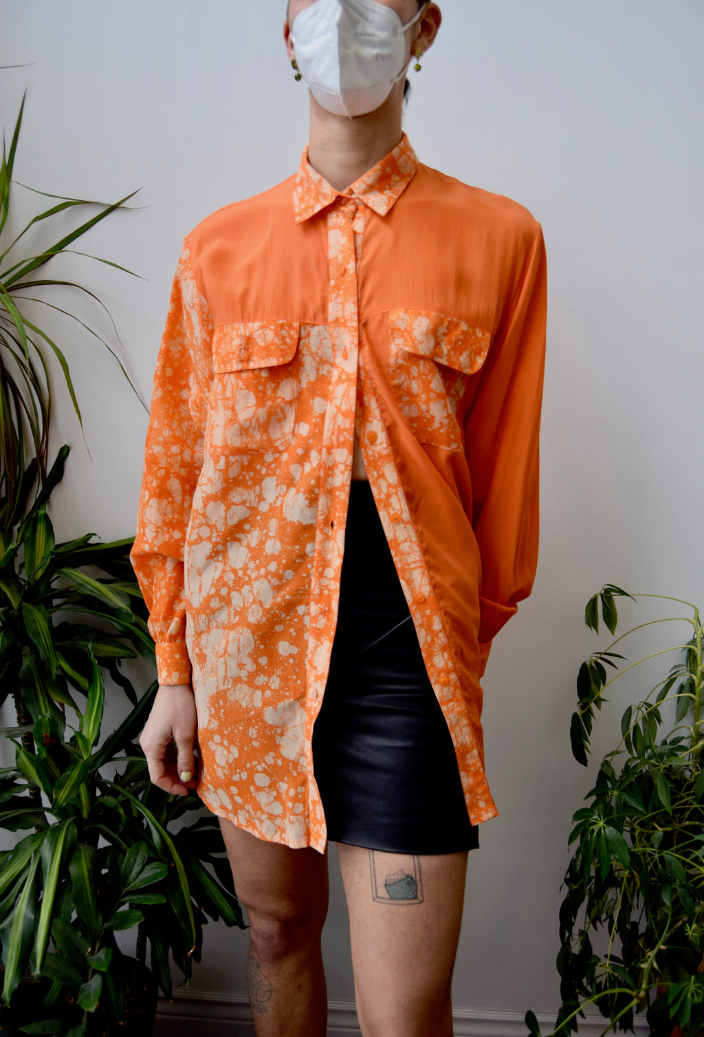 Tangerine Silk Button Up