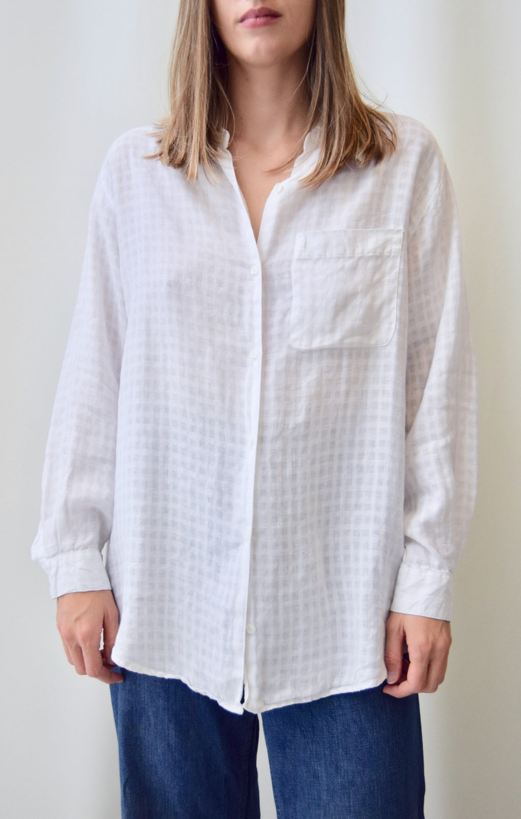 Monochrome Plaid Linen Top