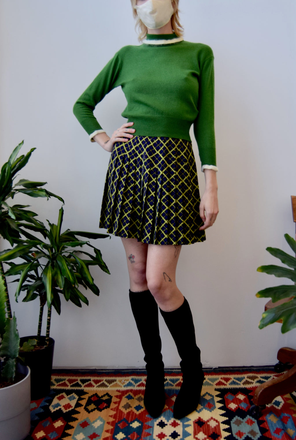 Neon Pleated Mini Skirt