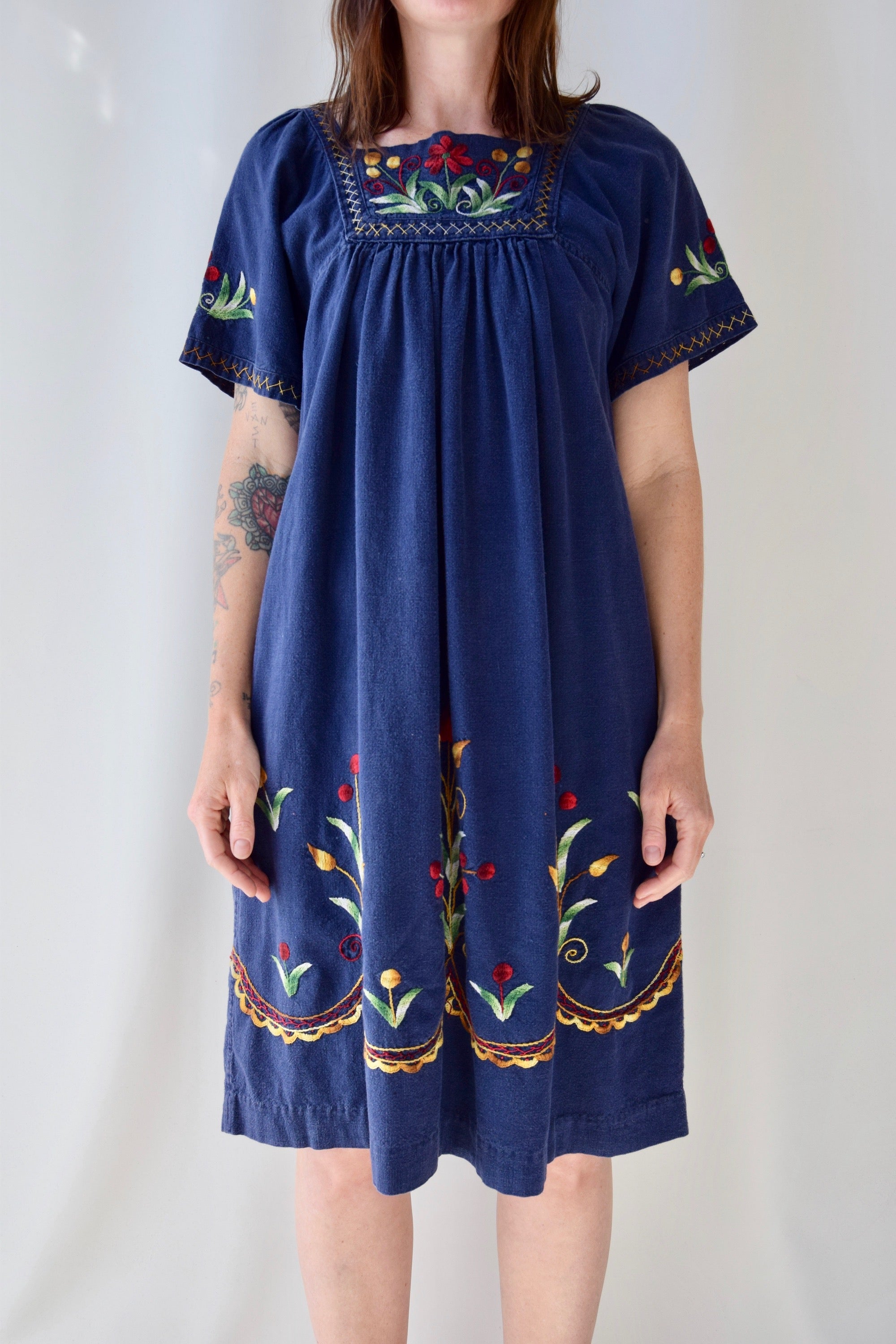Navy Embroidered Vacation Dress