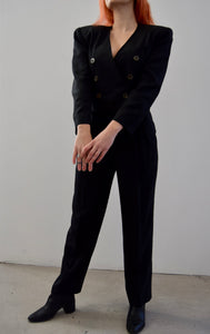 Jet Black Silk Cropped Suit