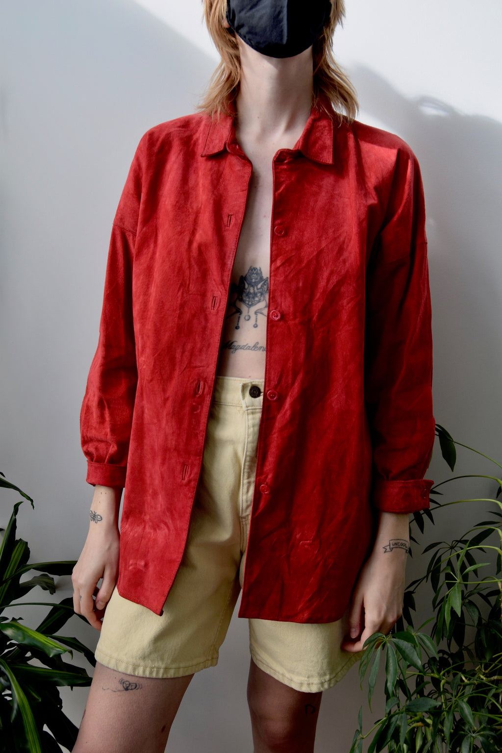 Red Suede Button Up