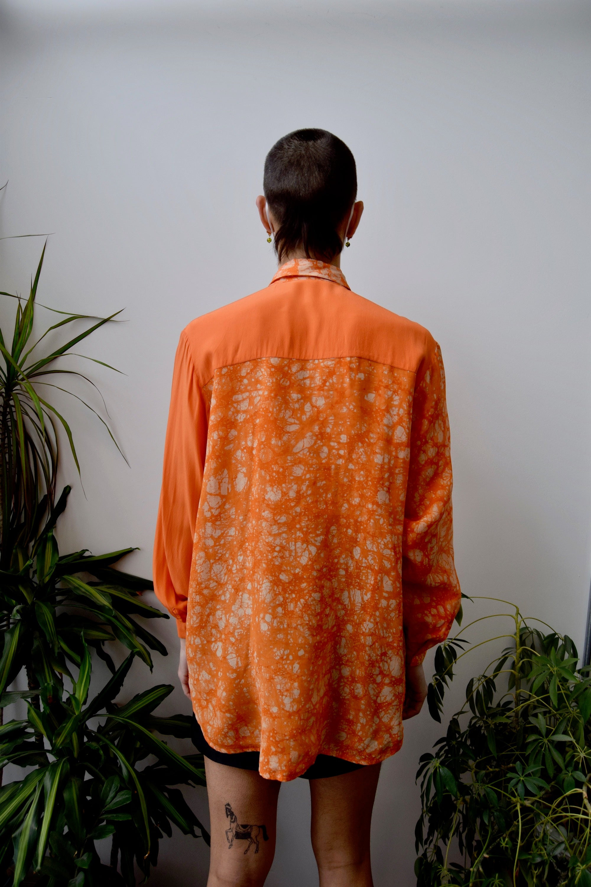 Tangerine Silk Button Up