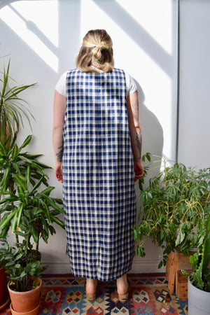 Indigo Plaid Linen Dress