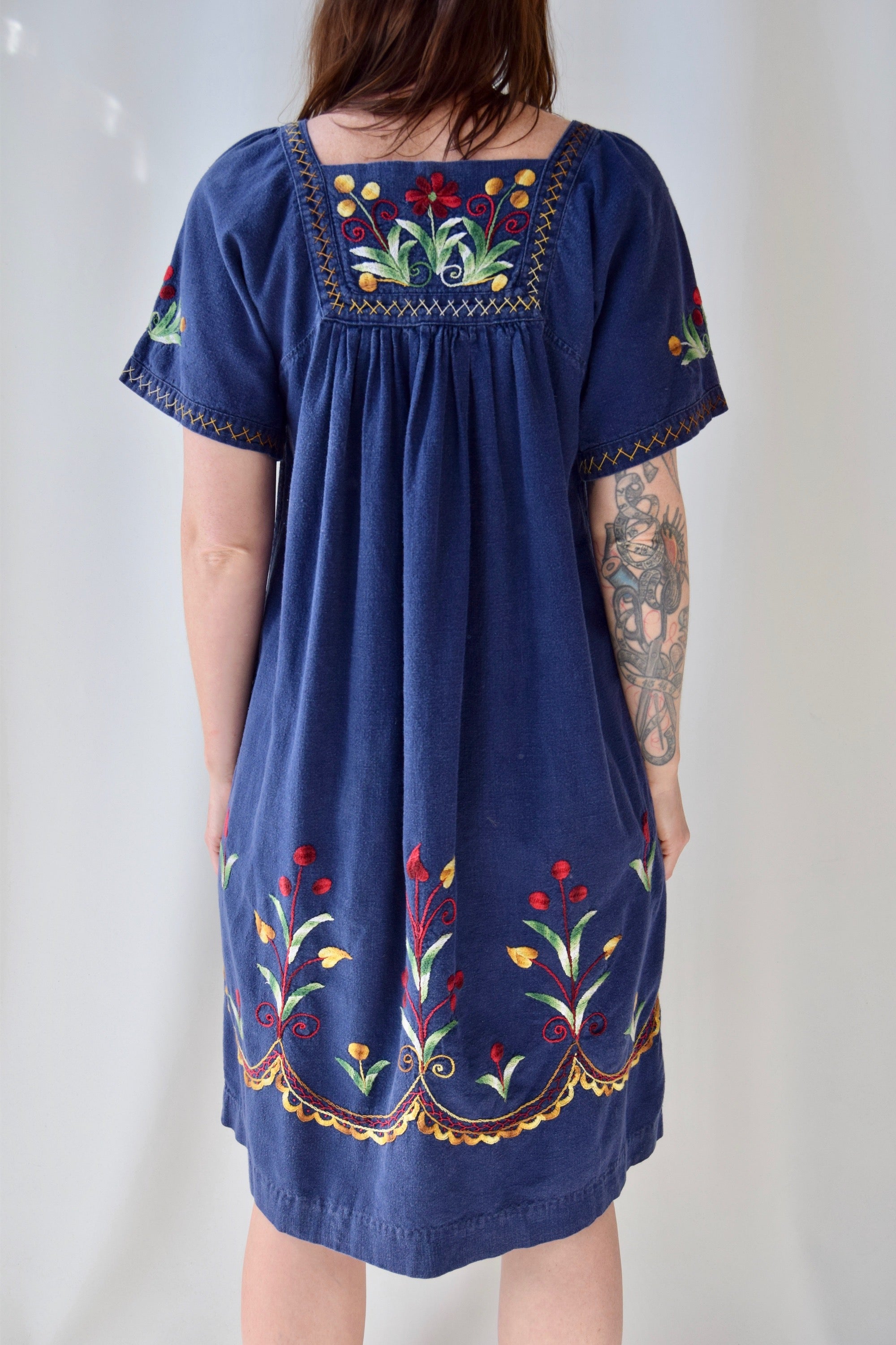 Navy Embroidered Vacation Dress