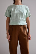 Sea Foam Green Linen Short Sleeve Top