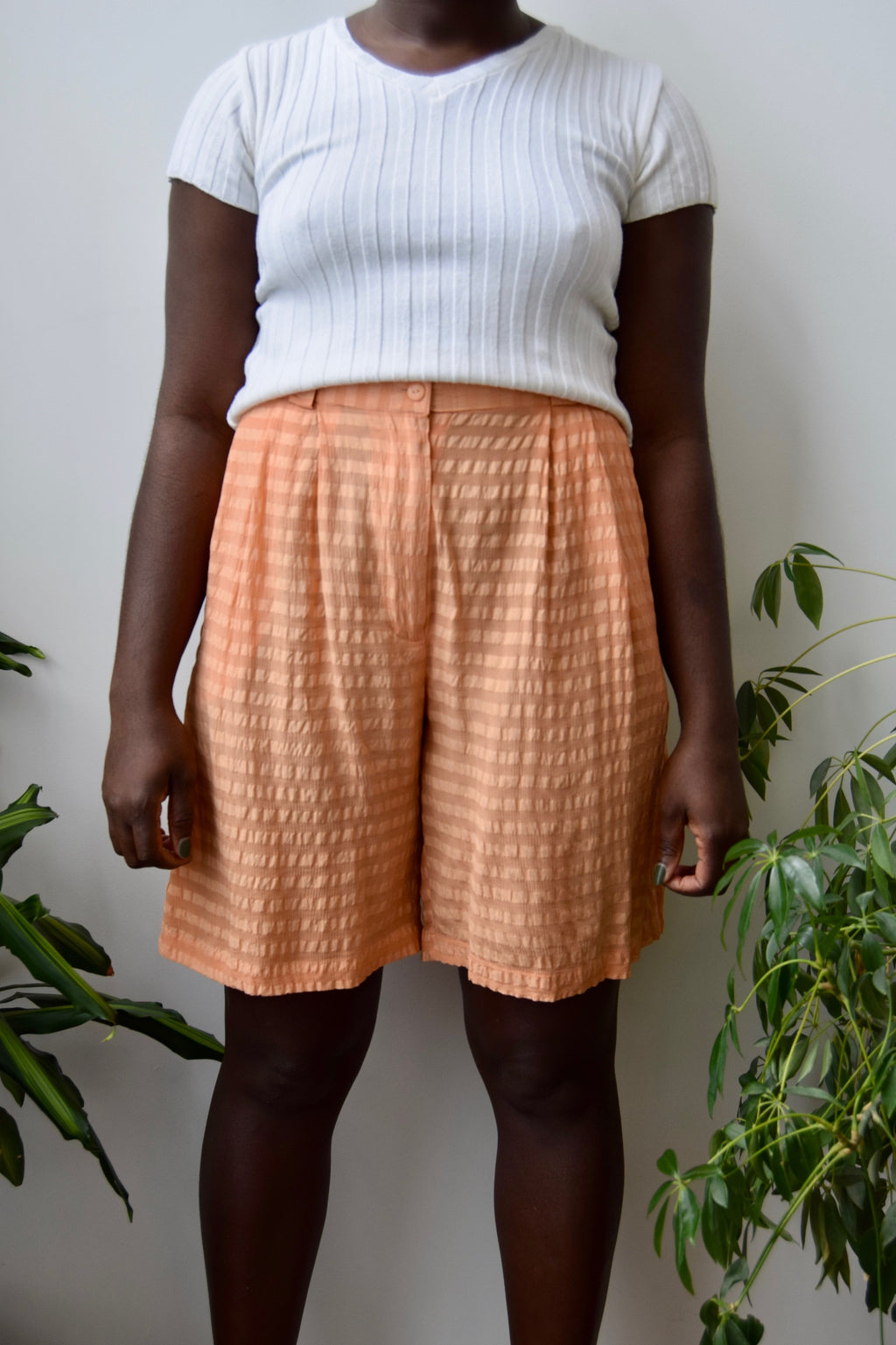Textured Peach Silk Shorts