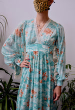 Seventies Seafoam Ruffle Sleeve Dress