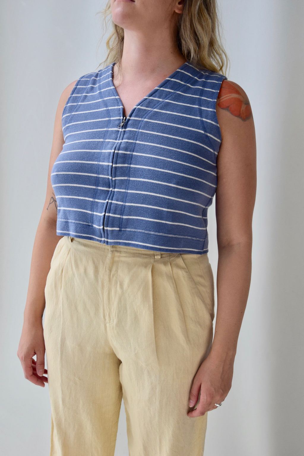 Powder Blue Striped Cropped Vest Top