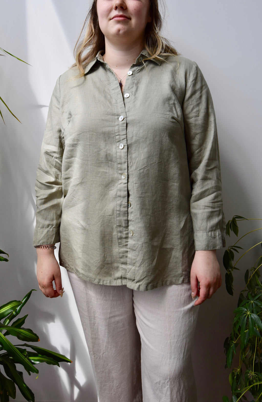 Olive Linen Button Up