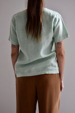 Sea Foam Green Linen Short Sleeve Top