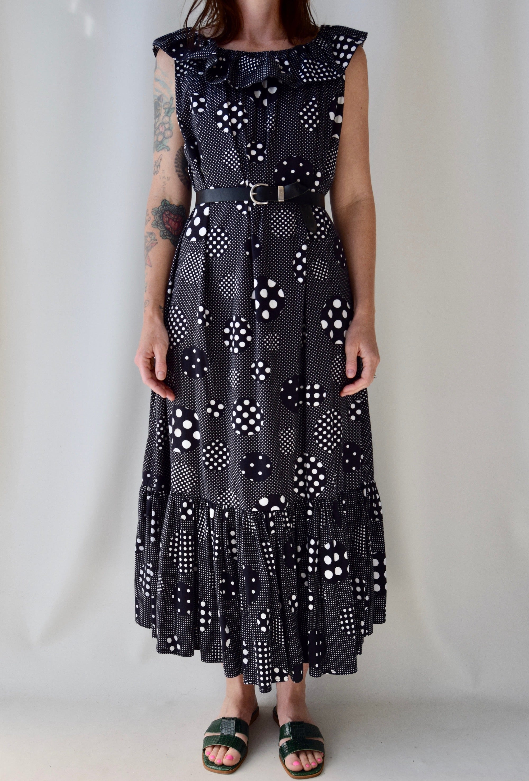 Black and White Polka Dot Ruffle Maxi Dress