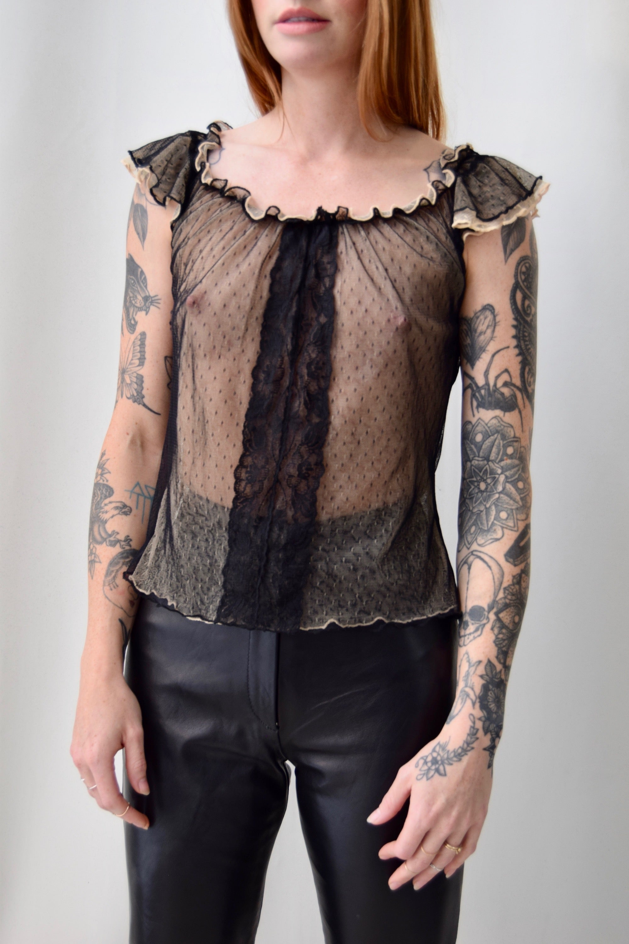 Sheer Lace Ruffle Top