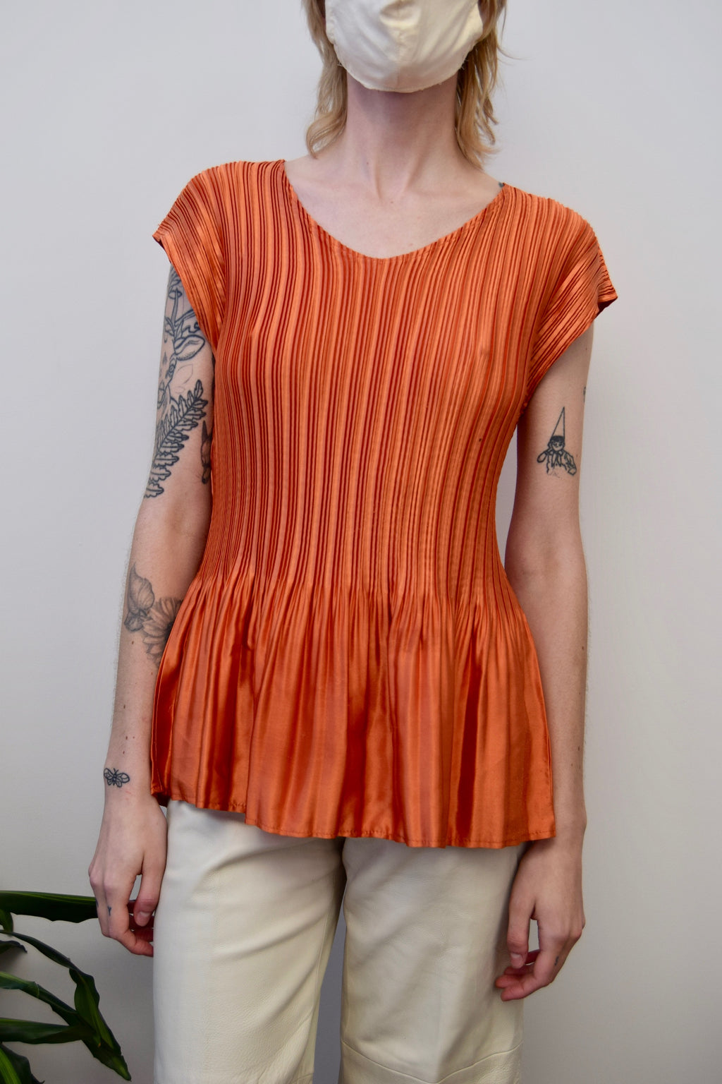 Pleated Orange Shiny Top