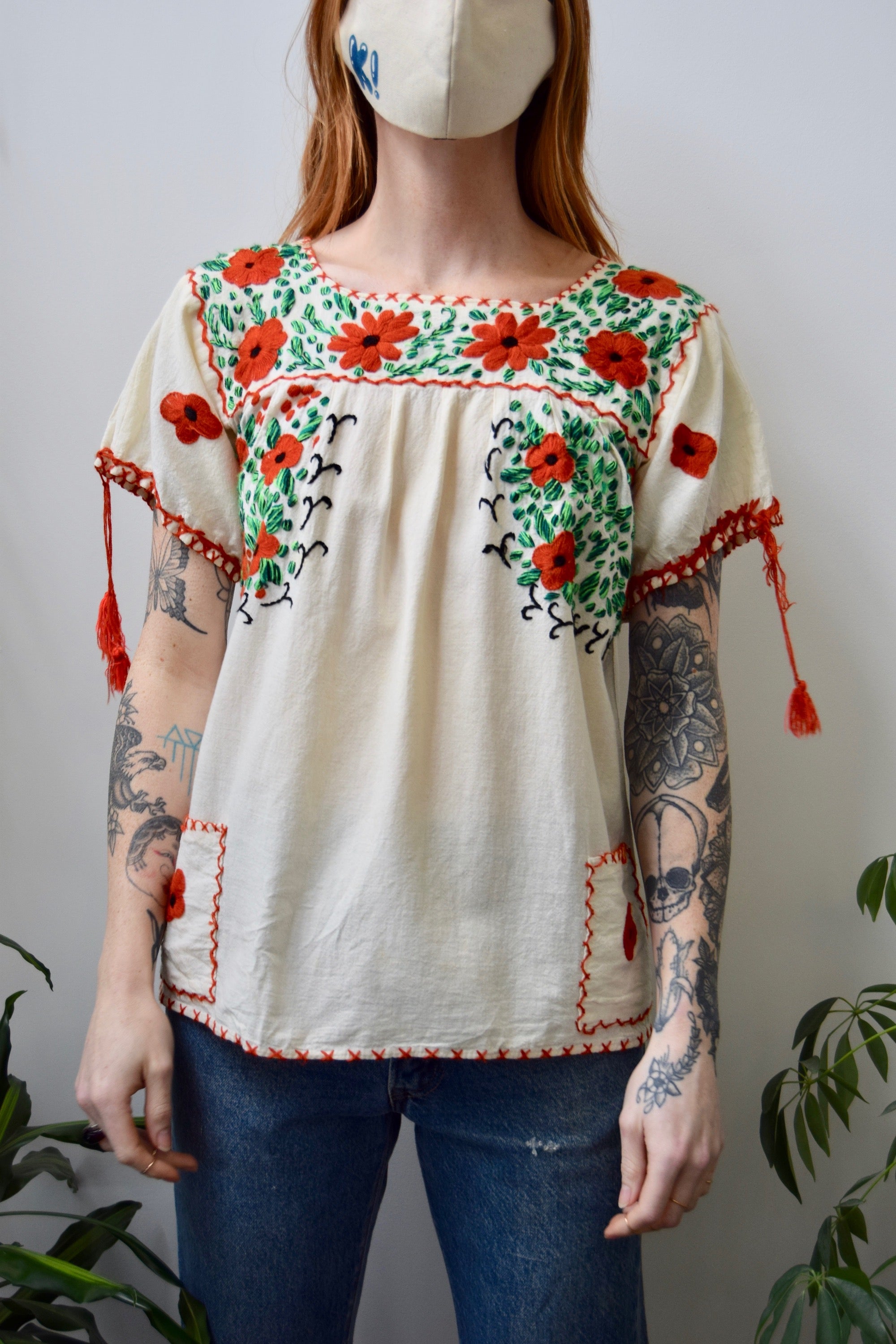 Seventies Embroidered Floral Peasant Blouse