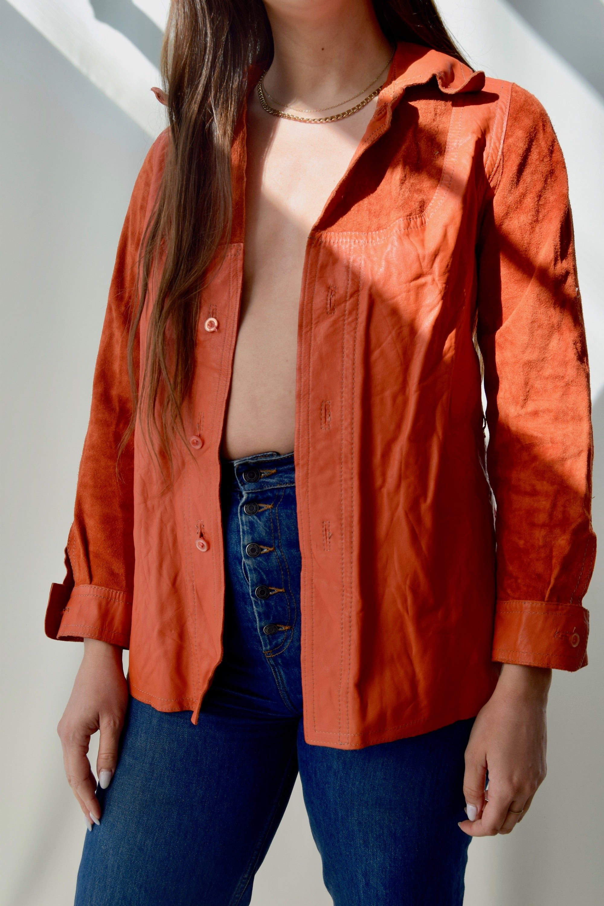 1970's Orange Leather & Suede Shirt