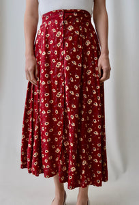 Cranberry Floral Button Up Skirt