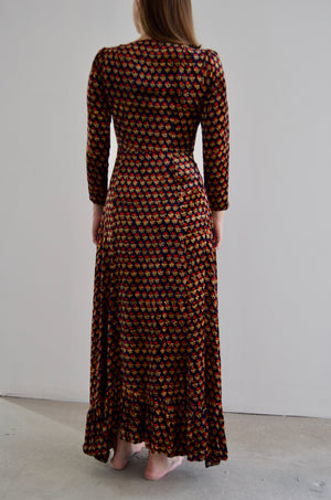 1970's Indian Printed Velvet Dress