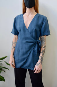 Steel Blue Wrap Top