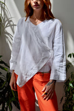 White Linen Wrap Top