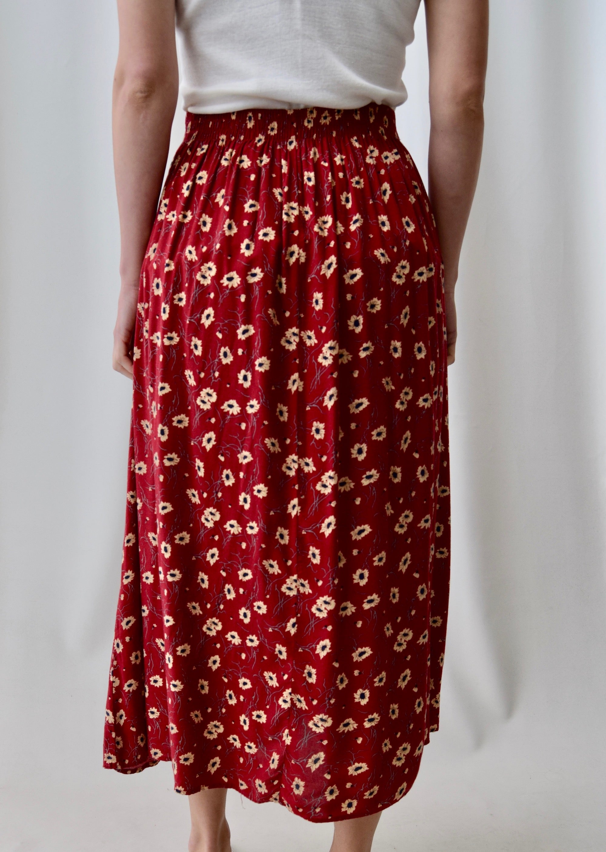 Cranberry Floral Button Up Skirt