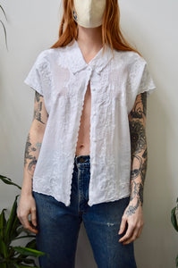 Floral Embroidered Eylet Linen Blouse